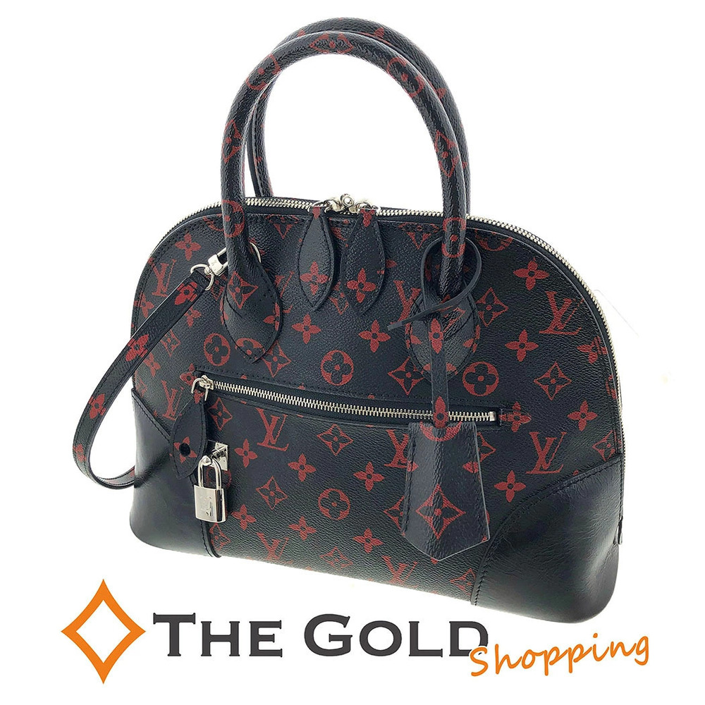 Louis Vuitton Alma Monogram Glossy Top Handle Bag Canvas Leather Red Black